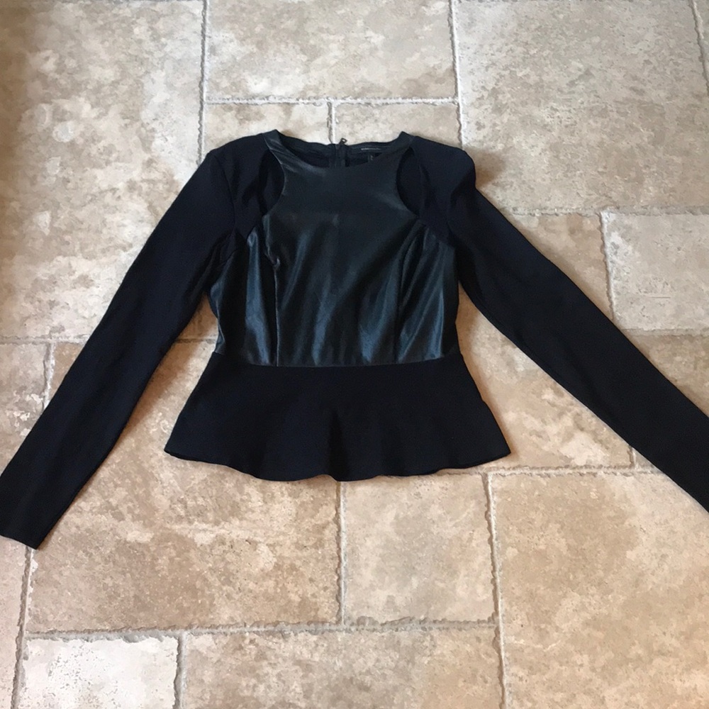 BCBG leather peplum top